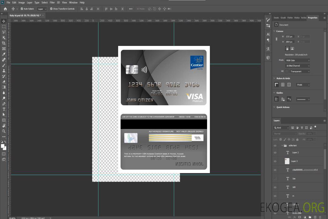 Carte visa platine USA Indiana Centier Bank template Carte visa platine USA Indiana Centier Bank template